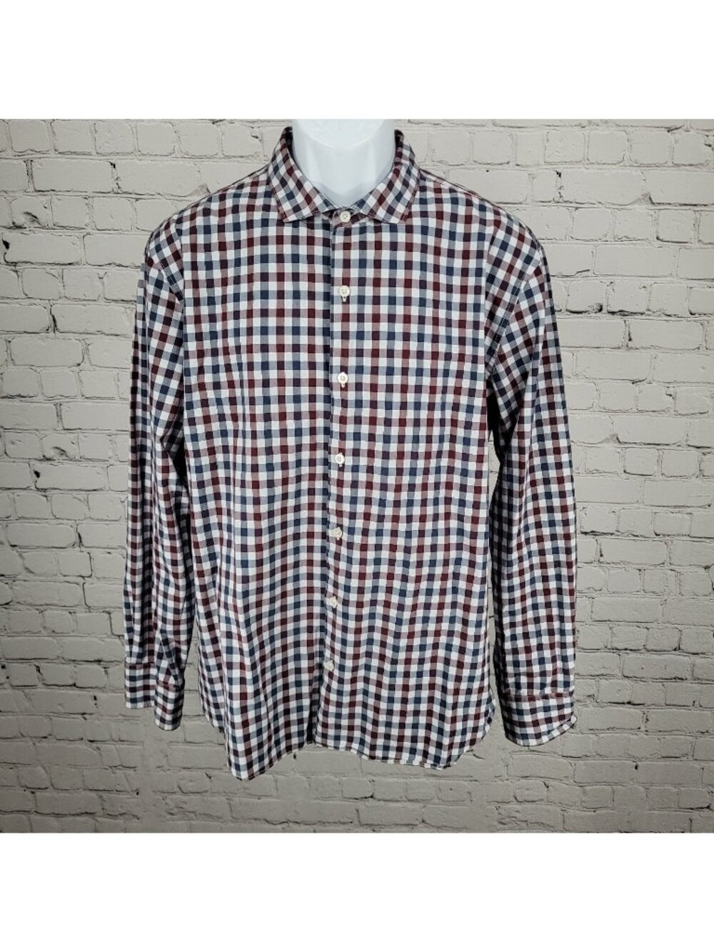 Bonobos Red Blue Check 100% Cotton Slim Fit Button Up Long Sleeve Shirt XL